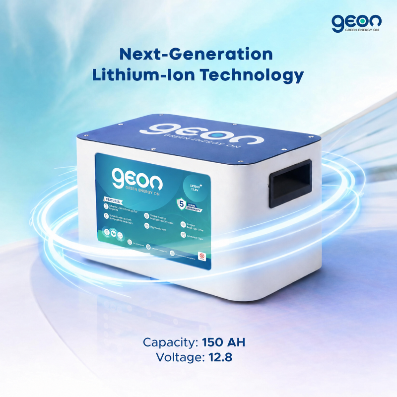 Geon GE2500⁺ 12.8V 150Ah Lithium-Ion Inverter Battery, 4.5 Hours Backup, Fast Charging, Longer Life, Smart BMS