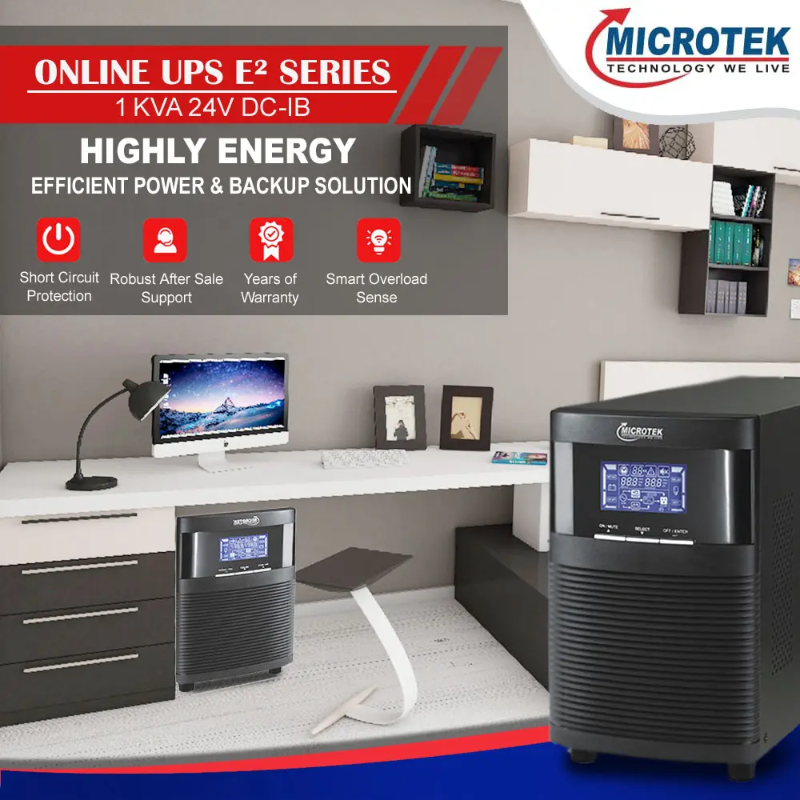 Microtek- Online UPS E2-1KVA 24V Pure Sinewave with in-Built Batteries (12V 9AHx2)