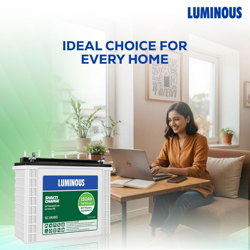 LuminousShakti Charge SC 18060 Tall Tubular Inverter Battery for Home, Office & Shops | 150Ah/12V High-Performance, Durable & Low Maintenance Battery | Easy Installation | 60 Months Warranty