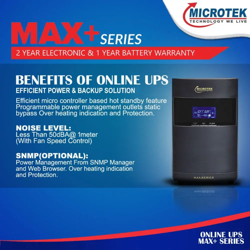 Microtek-Online UPS MAX-1KVA 36V Pure Sinewave Without in-Built Batteries