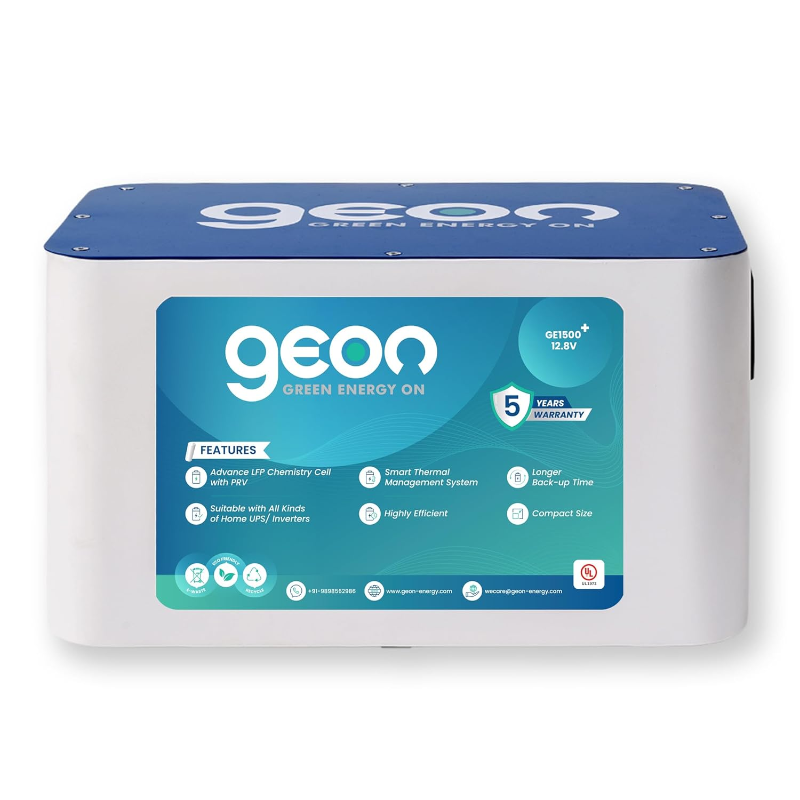 Geon GE1500⁺ 12.8V 100Ah Lithium-Ion Inverter Battery, 3+ Hours Backup, Fast Charging, Longer Life, Smart BMS