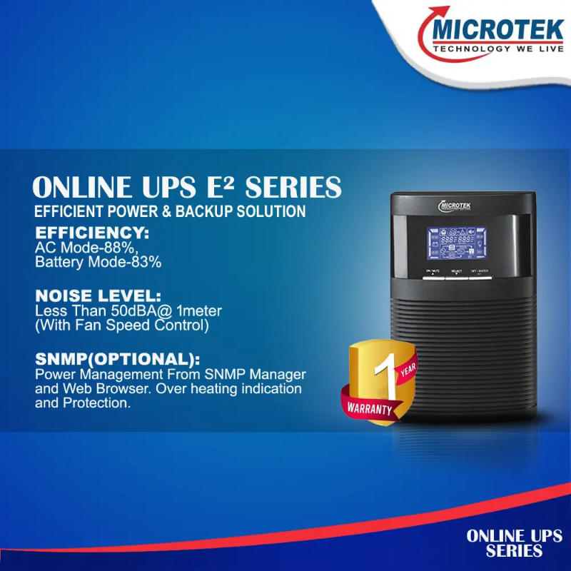 Microtek- Online UPS E2-1KVA 24V Pure Sinewave with in-Built Batteries (12V 9AHx2)