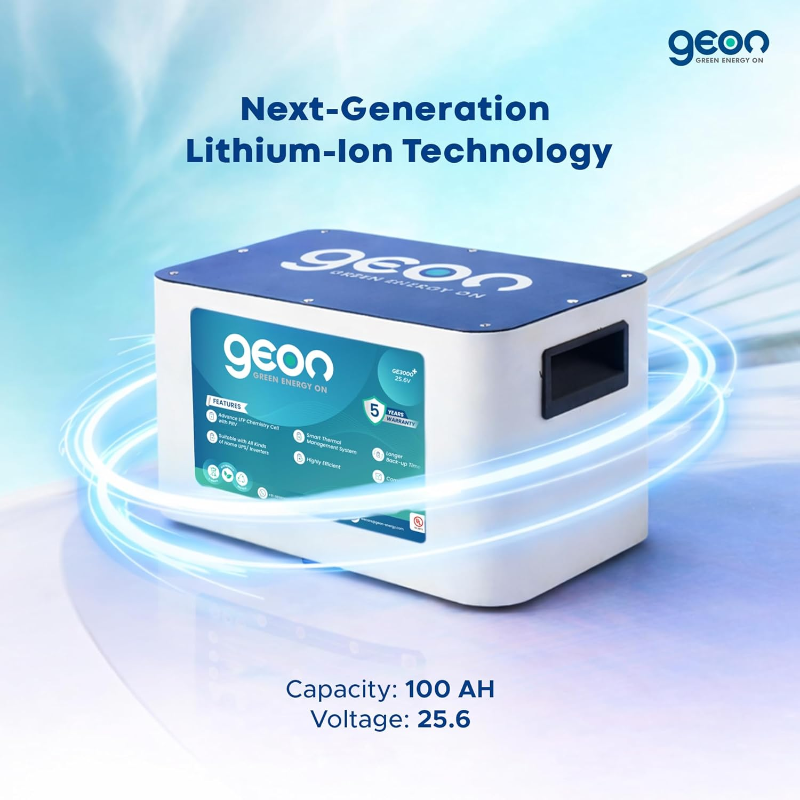 Geon GE3000⁺ 25.6V 100Ah Lithium-Ion Inverter Battery, 6+ Hours Backup, Fast Charging, Longer Life, Smart BMS, Compatible with Different Types of Inverter