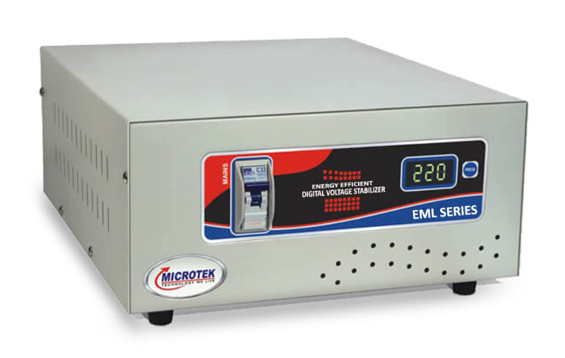 Microtek EML 5090 Mainline Voltage Stabilizer | 90V - 300±5V | Digital Display | Auto Start | Low & High Cut-Off | Energy Efficient | Metallic Grey | 2-Year Warranty | For Whole Home Use