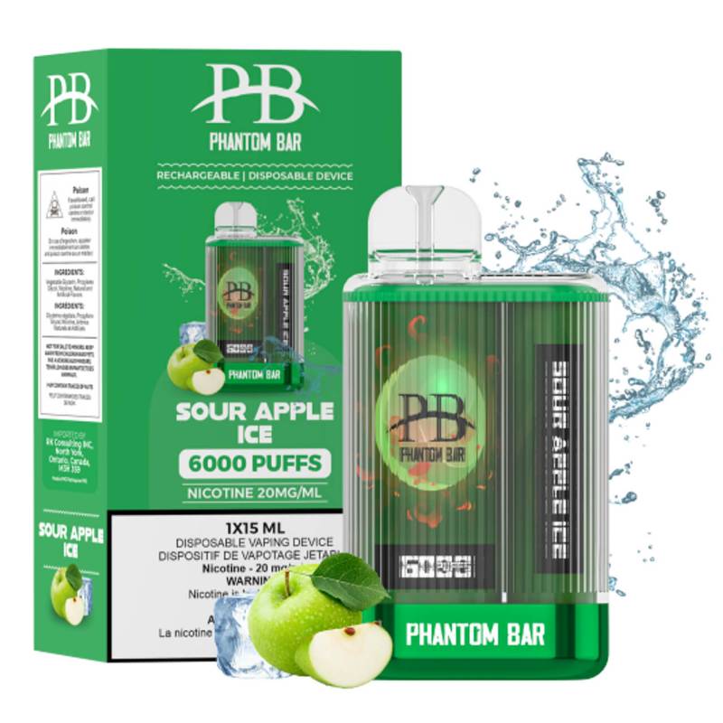 PHANTOM BAR 6000 PUFFS SOUR APPLE ICE