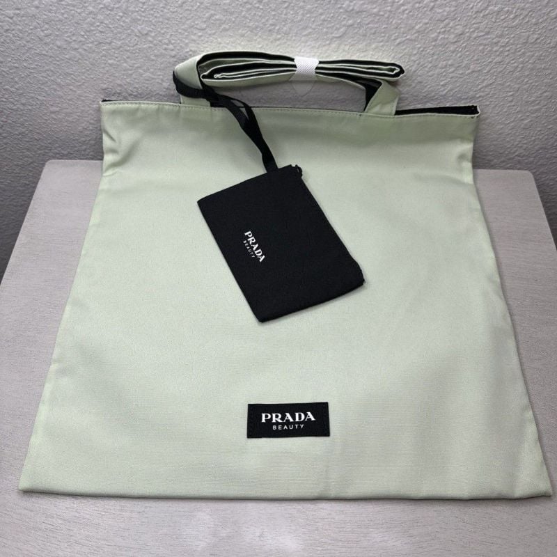 Prada Beauty Mint Green/Black Reversible Tote bag with pouch