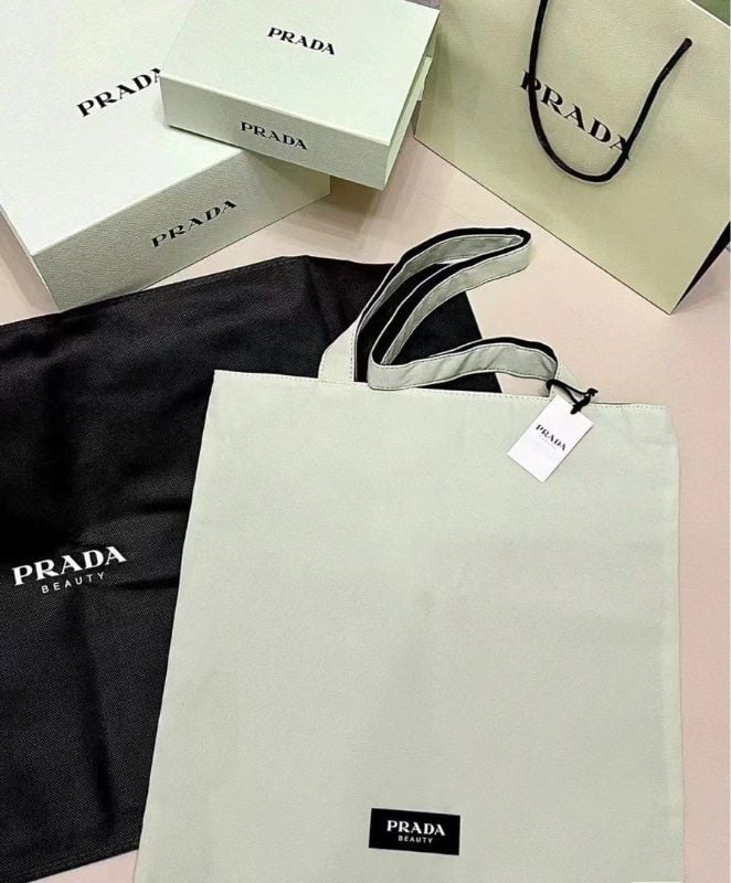 Prada Beauty Mint Green/Black Reversible Tote bag with pouch