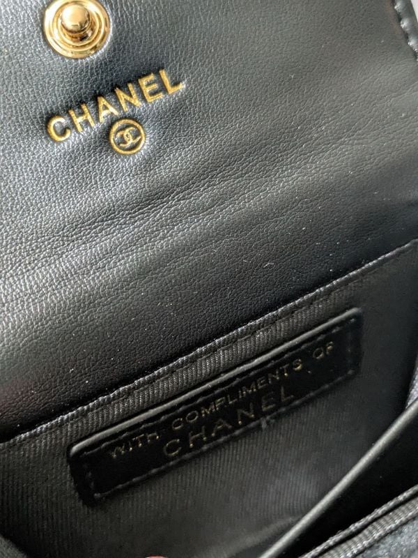 Chanel VIP Gift Black Velvet Quilted Wallet/Card Holder