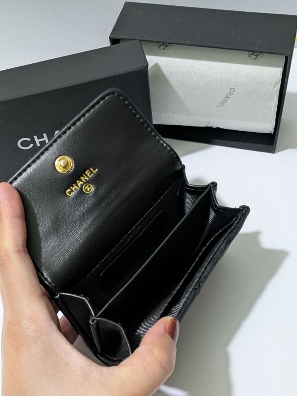 Chanel VIP Gift Black Velvet Quilted Wallet/Card Holder