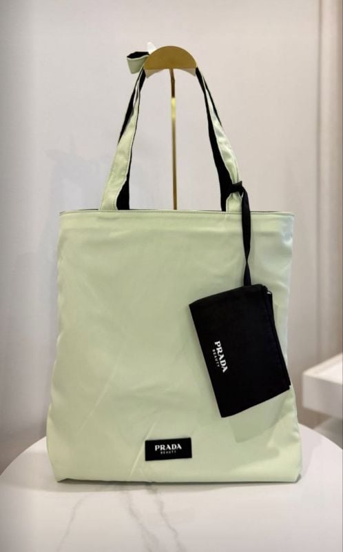 Prada Beauty Mint Green/Black Reversible Tote bag with pouch