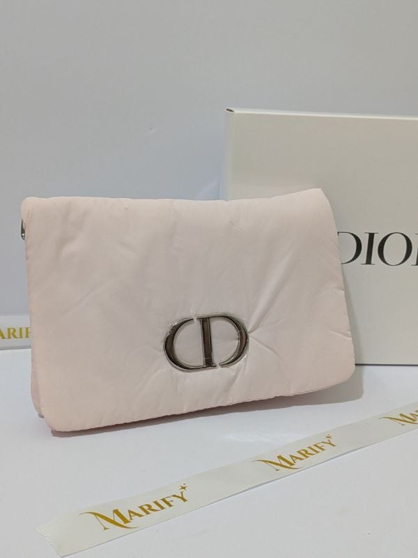 Dior Puffy Cosmetic Pouch with pearl chain