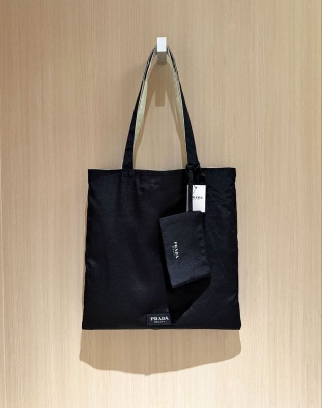 Prada Beauty Mint Green/Black Reversible Tote bag with pouch