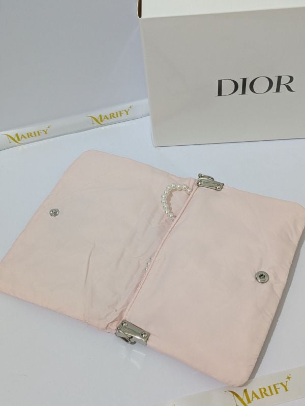 Dior Puffy Cosmetic Pouch with pearl chain