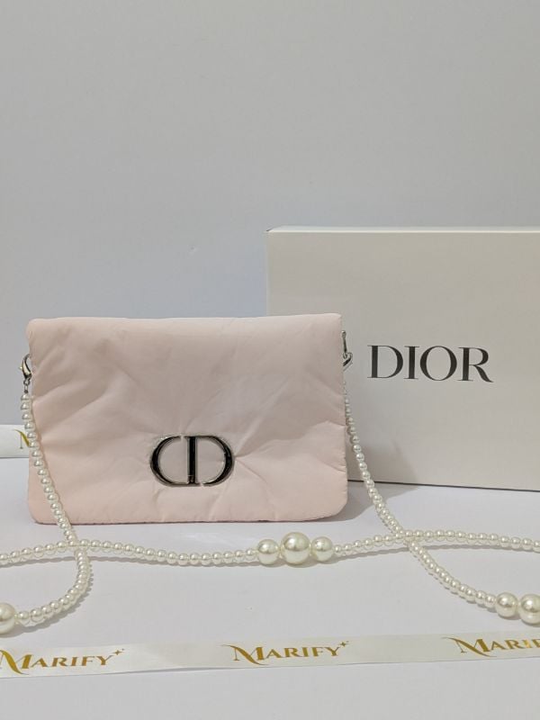 Dior Puffy Cosmetic Pouch with pearl chain