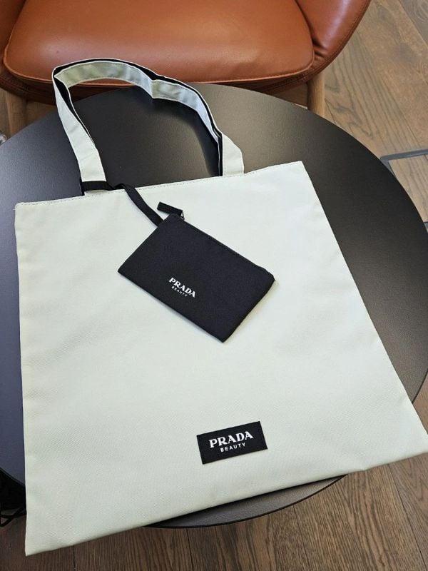 Prada Beauty Mint Green/Black Reversible Tote bag with pouch