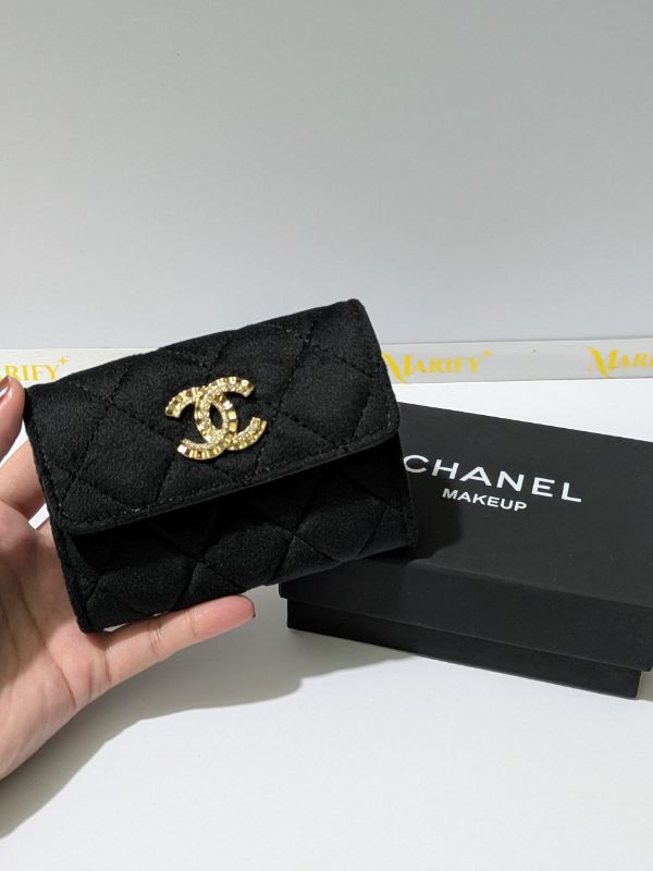 Chanel VIP Gift Black Velvet Quilted Wallet/Card Holder