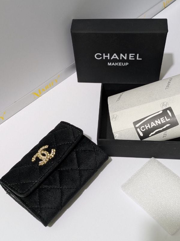 Chanel VIP Gift Black Velvet Quilted Wallet/Card Holder