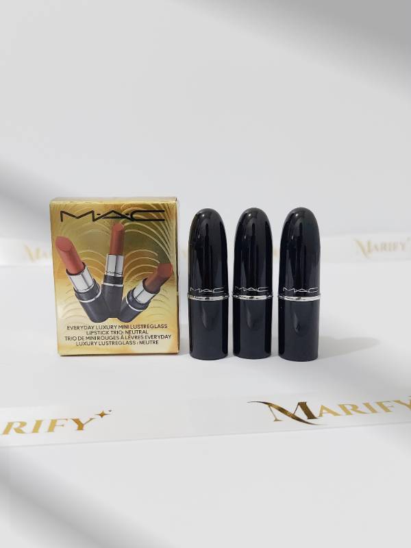 MAC Everyday Luxury Mini Lustreglass Lipstick Trio- Neutral