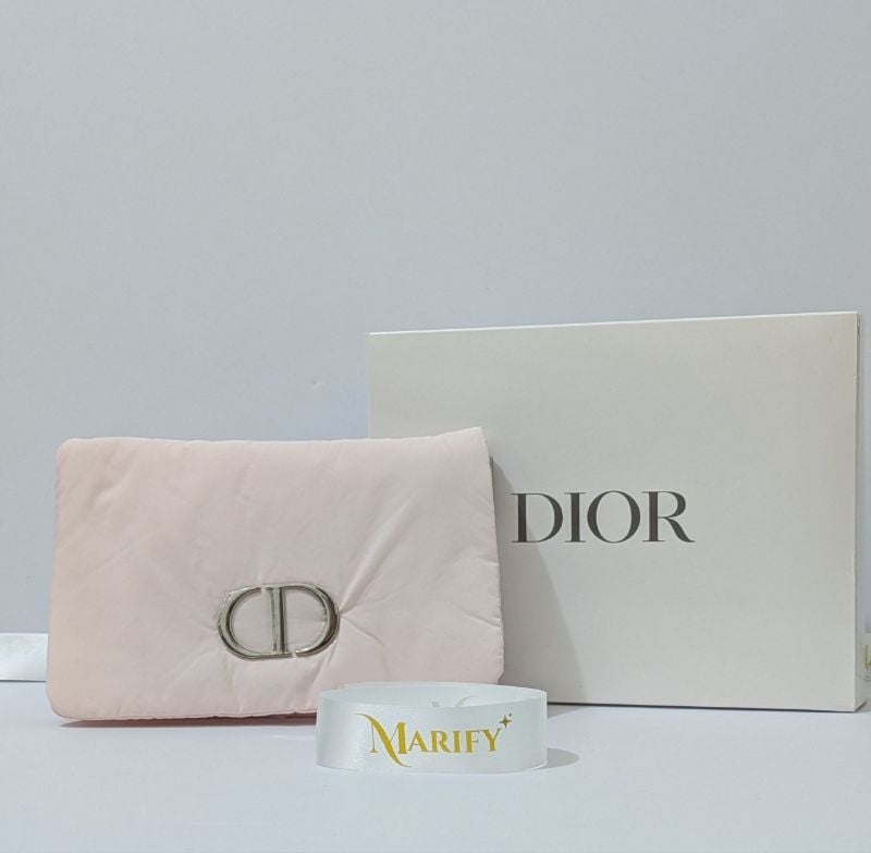 Dior Puffy Cosmetic Pouch with pearl chain