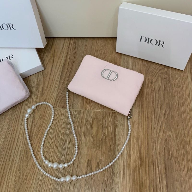 Dior Puffy Cosmetic Pouch with pearl chain