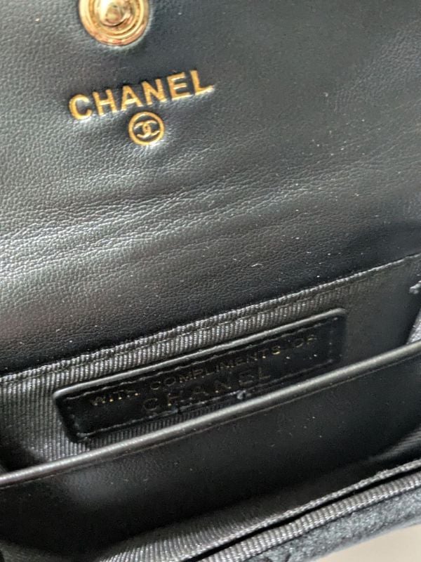 Chanel VIP Gift Black Velvet Quilted Wallet/Card Holder