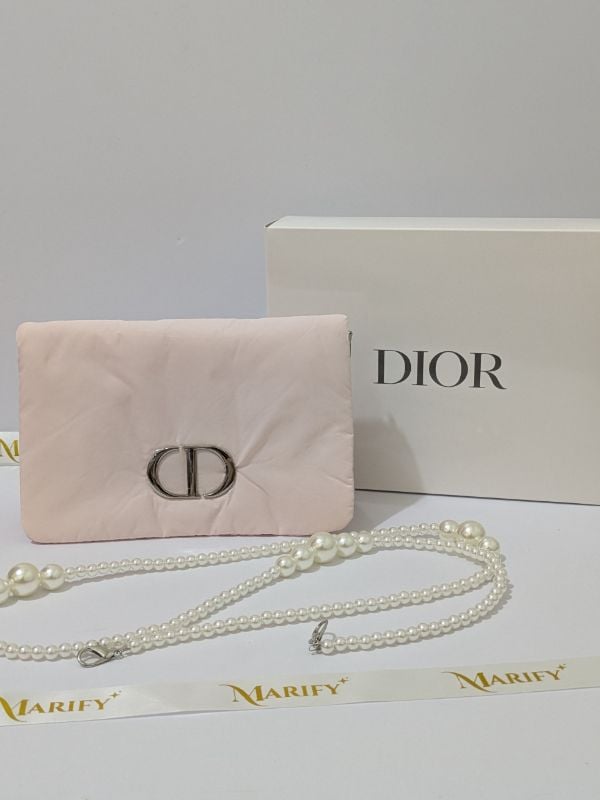 Dior Puffy Cosmetic Pouch with pearl chain