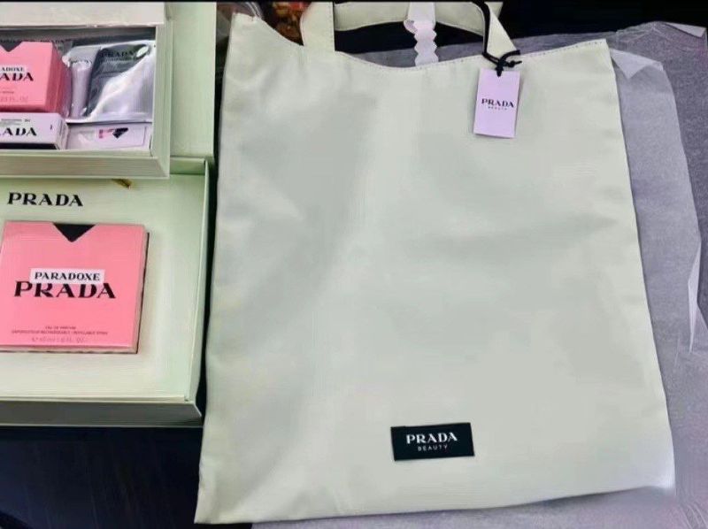 Prada Beauty Mint Green/Black Reversible Tote bag with pouch