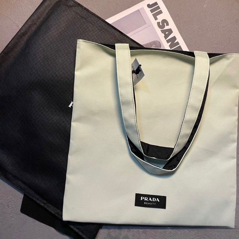 Prada Beauty Mint Green/Black Reversible Tote bag with pouch