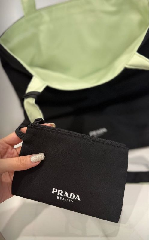 Prada Beauty Mint Green/Black Reversible Tote bag with pouch