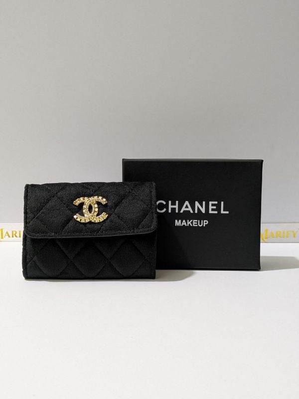 Chanel VIP Gift Black Velvet Quilted Wallet/Card Holder