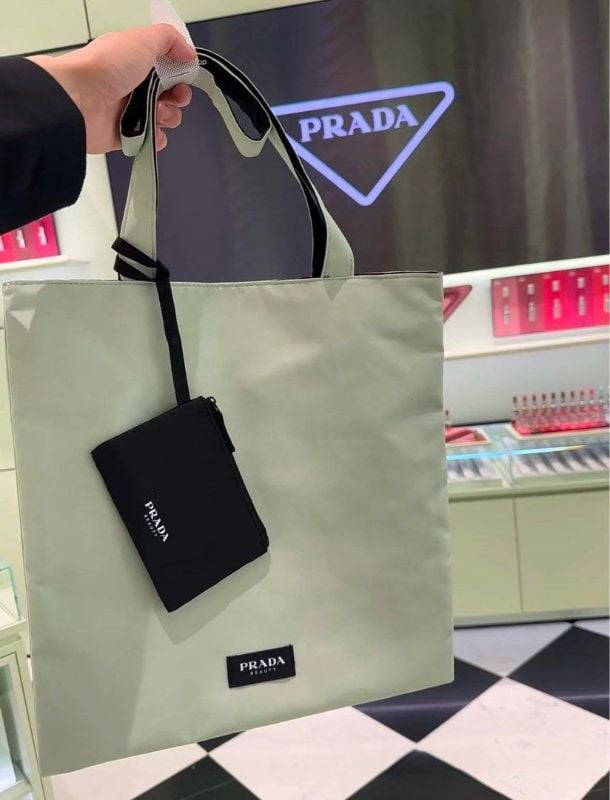 Prada Beauty Mint Green/Black Reversible Tote bag with pouch