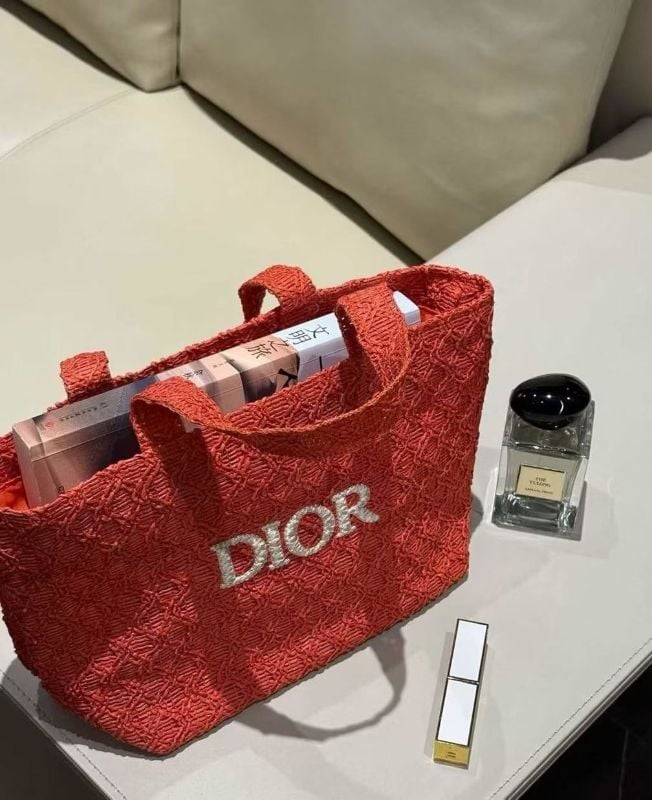 Dior Parfums Collection Woven Exclusive Tote Bag (Red/orange - new design - small)