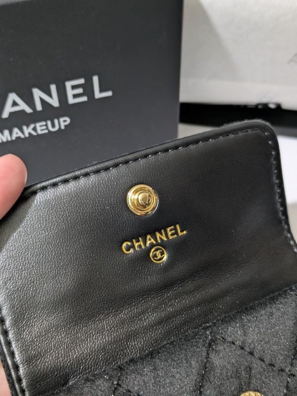 Chanel VIP Gift Black Velvet Quilted Wallet/Card Holder