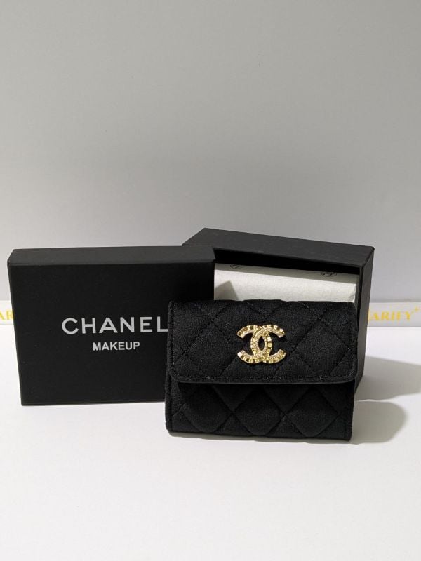 Chanel VIP Gift Black Velvet Quilted Wallet/Card Holder