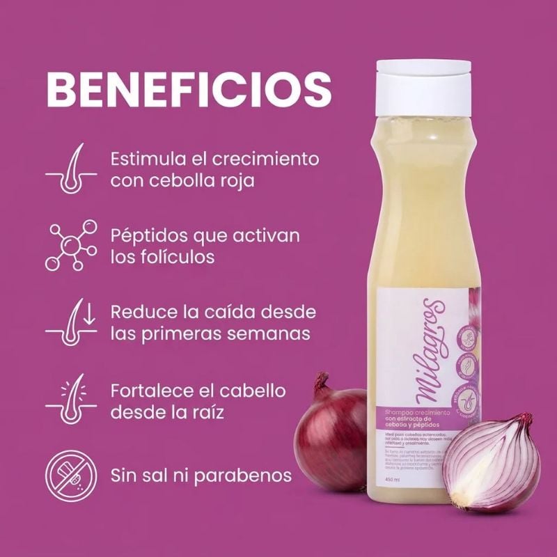 Shampoo Crecimiento con Cebolla y Péptidos Milagros 450ml
