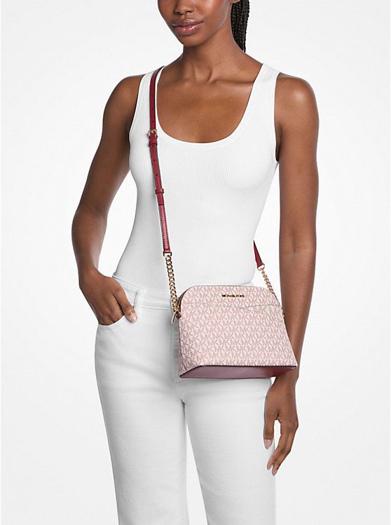 Michael Kors Outlet Jet Set Travel Medium Signature Logo Dome Crossbody Bag