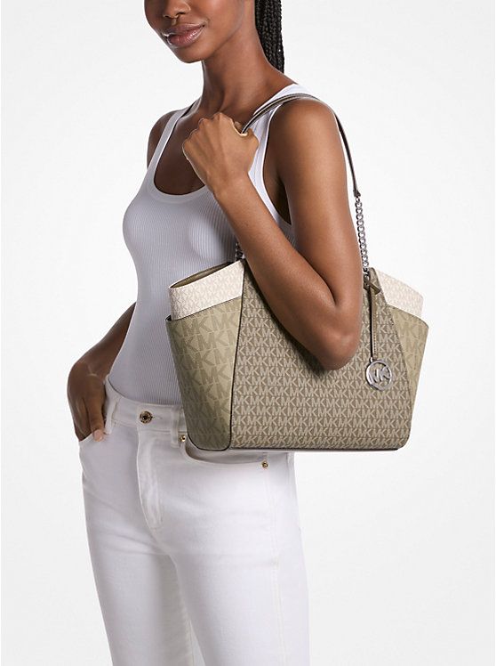 Michael Kors Outlet Jet Set Large Signature Logo Shoulder Bag