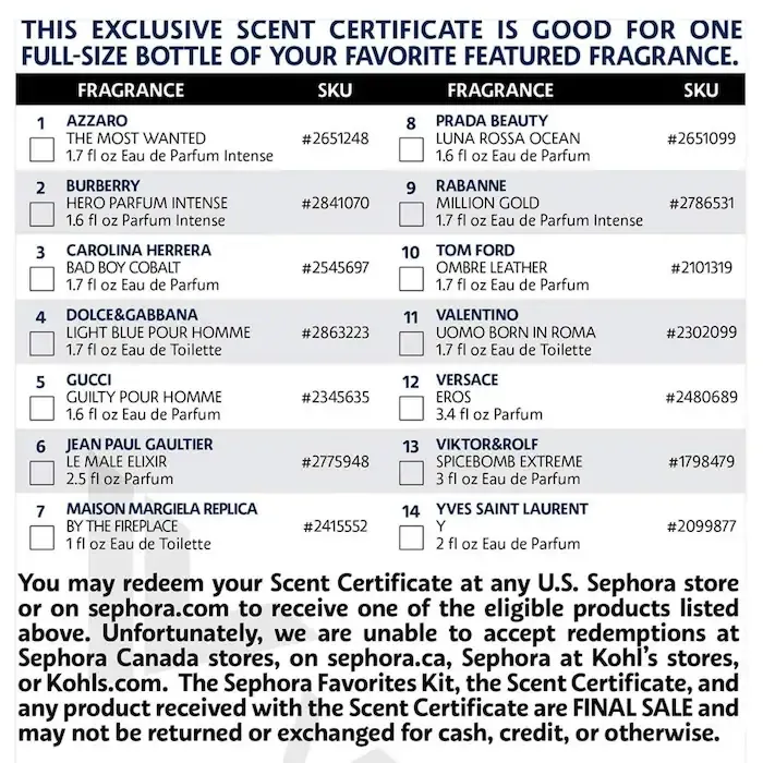 Sephora Favorites
Cologne Sampler Set with Redeemable Voucher