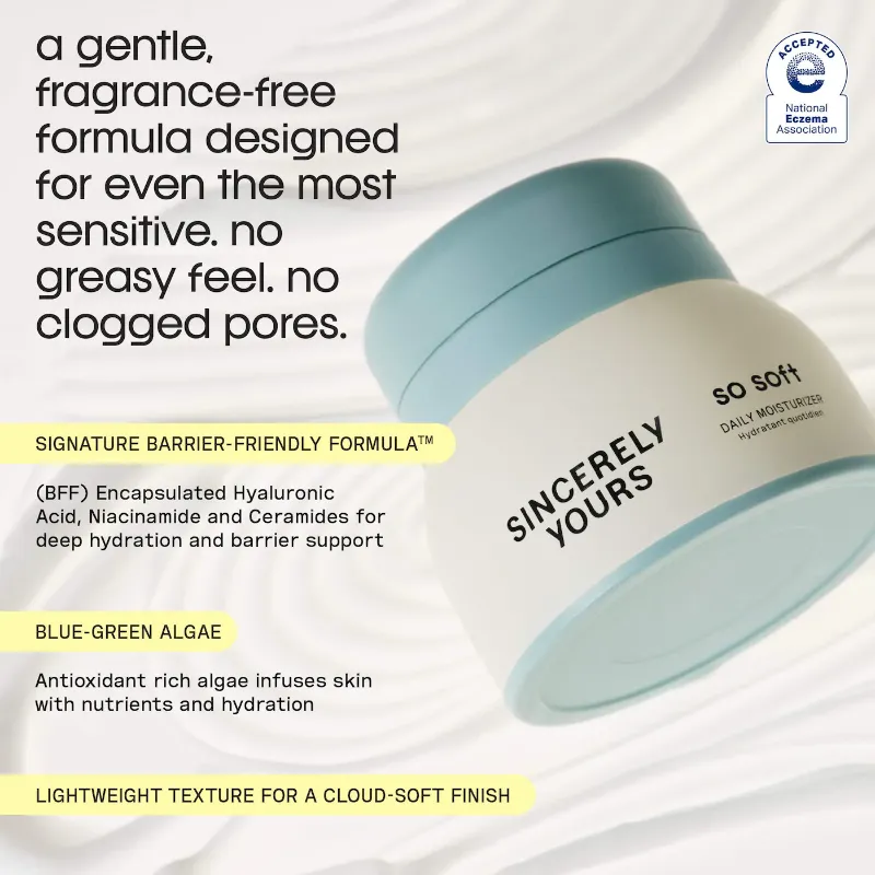 Sincerely Yours So Soft Daily Barrier Strengthening Lightweight Moisturizer with Hyaluronic Acid, Ceramides and Niacinamide
