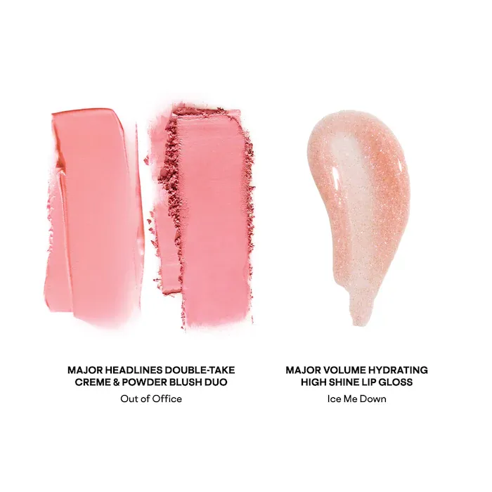 PATRICK TA 
Patrick's Glow and Gloss Set: Major Headlines Blush Duo and Plumping Lip Gloss Makeup Gift Set