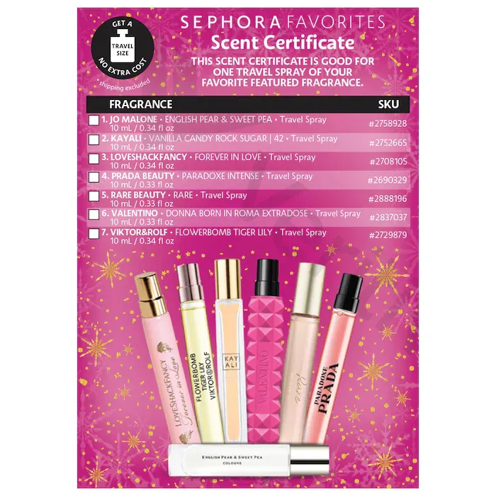 Sephora Favorites 
Holiday Travel Spray Perfume Discovery Set w/ Redeemable Voucher