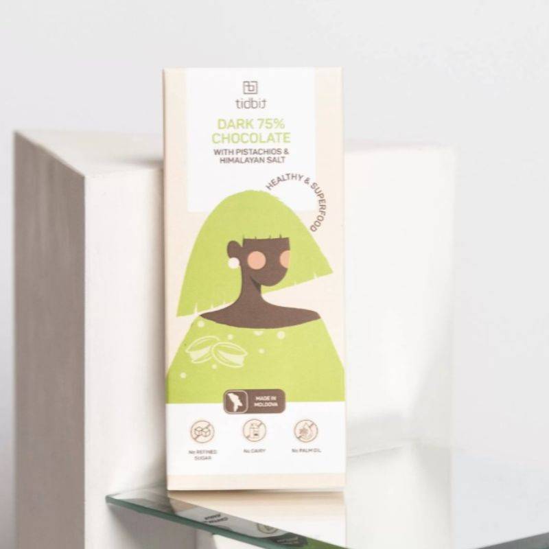 Ciocolata 75% cu fistic si sare 30 g