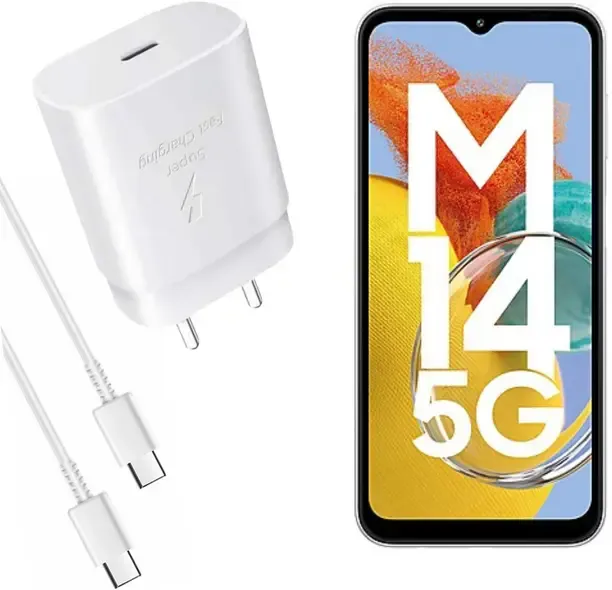 Samsung 25 W Supercharge 3.1 A Wall Charger for Mobile with Detachable Cable  (Super Fast Charging Compatible for Galaxy M14 5G & Other Devices, White, Cable Included)