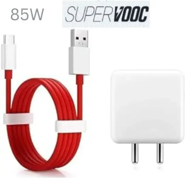 One Plus 85 W SuperVOOC 6 A Wall Charger for Mobile with Detachable Cable (White, Red, Cable Included)