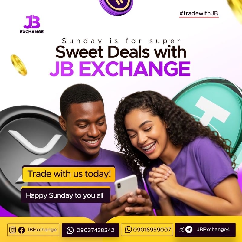 Sunday vibes + sweet crypto deals 🔥
JB Exchange is active and paying instantly.
📞 09037438542 | 09016959007