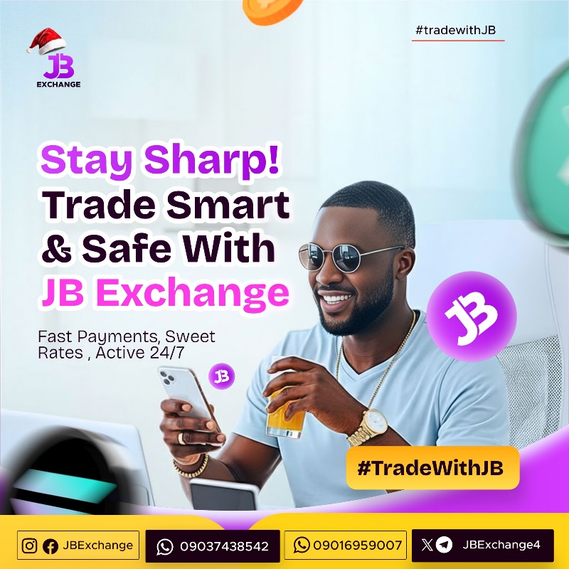 Stay Sharp! 🚀 Trade Smart & Safe with JB Exchange 💜

Fast Payments ⚡ Sweet Rates 🍭 Active 24/7 ⏰