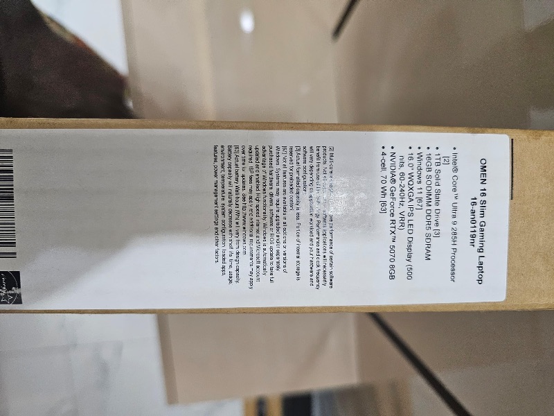 Brand New Sealed 
HP OMEN 16 UltraSlim (2025)
16" 240Hz WQXGA LED Display 
Intel Ultra 9 285H
16GB RAM 
1TB SSD
NVIDIA RTX 5070 GDDR7
8GB Dedicated Graphics Card
RGB Backlit Keyboard