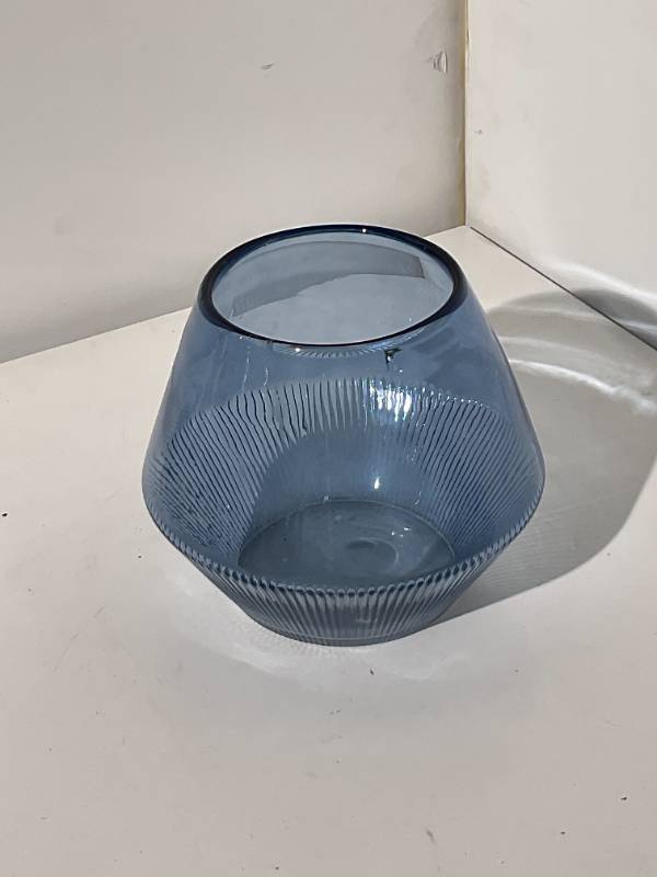 Blue Tinted Rib Glass Vase