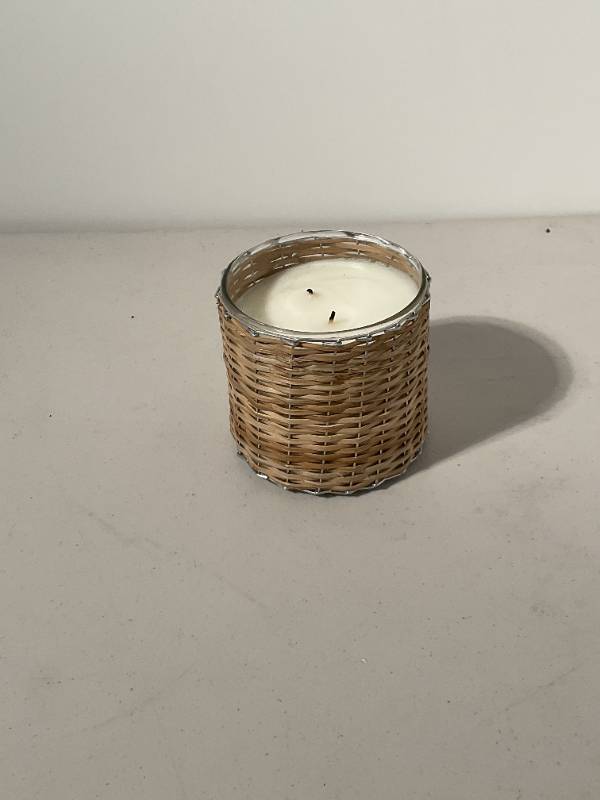 2 wicker round glass bamboo candle