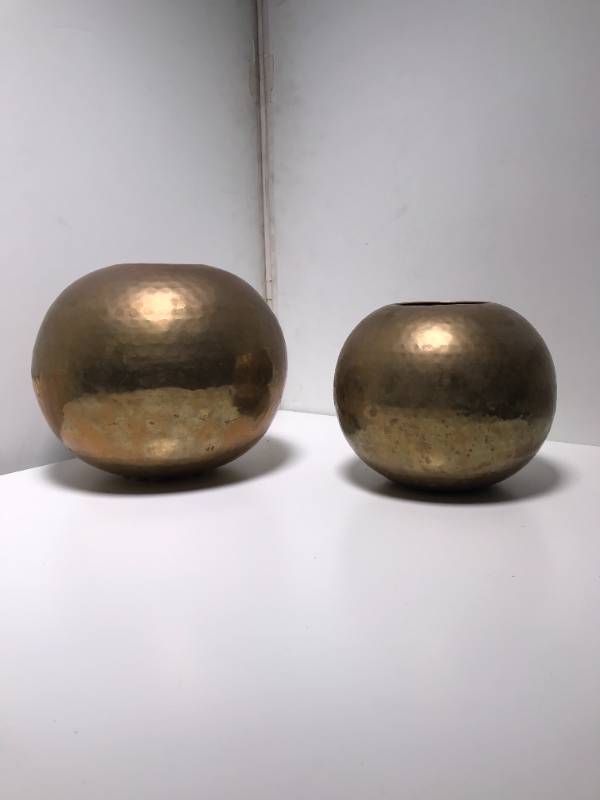 Extra Large Hammered Brass Planter Orb Sphere Round